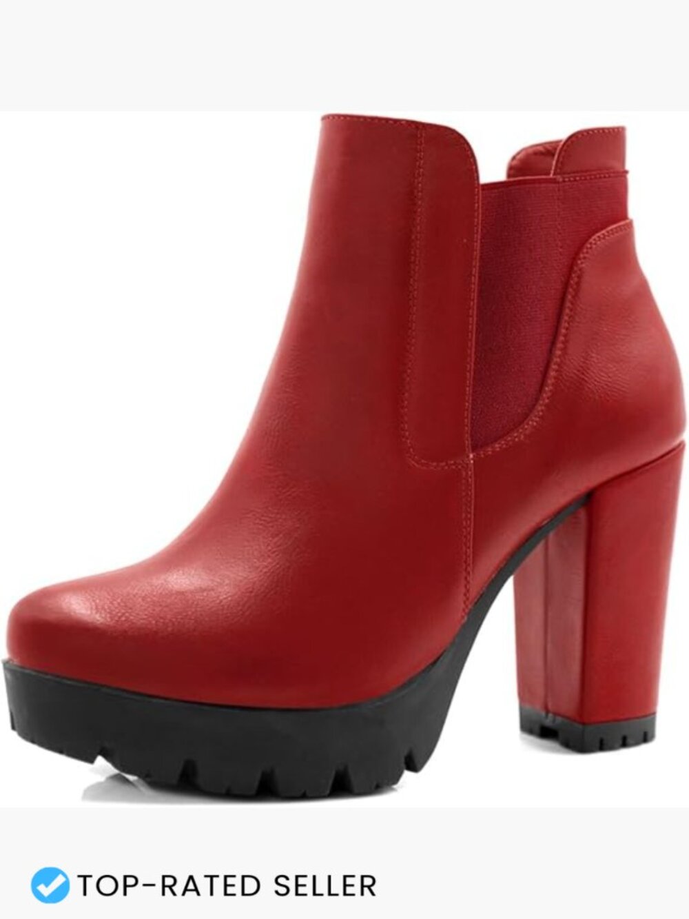 Chunky High Heel Platform Zipper Chelsea Ankle Boots Round Toe Faux Leather